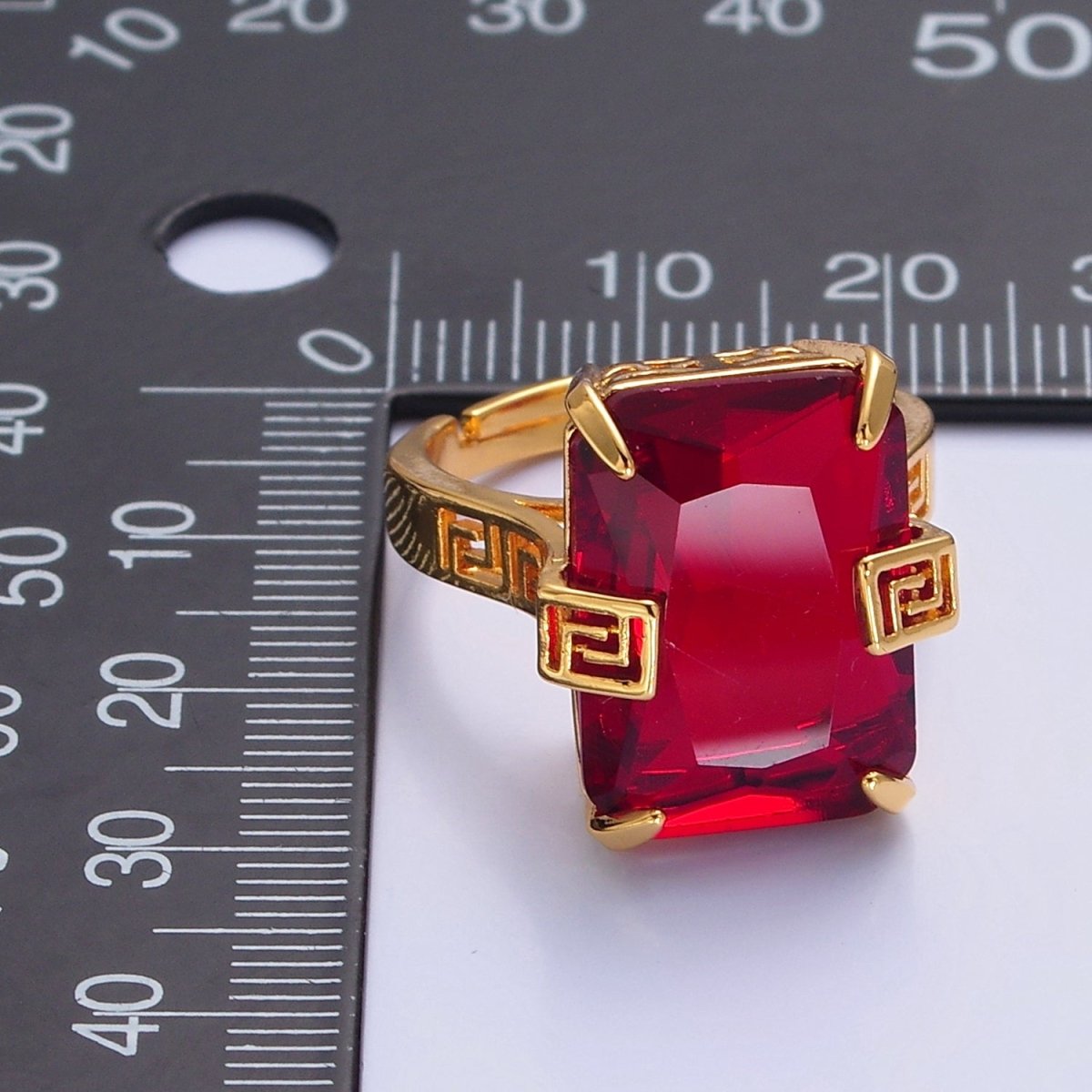 Ruby Red Baguette CZ Cubic Zirconia Statement Ring O-770 - DLUXCA