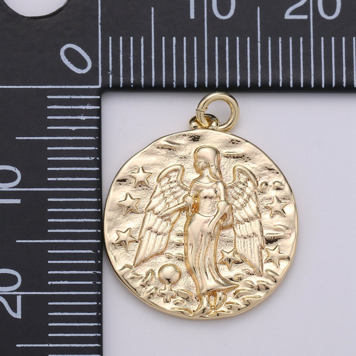 Rustic Coin Charm 14k Gold Filled coin pendant, Medallion charms Angel coin charms, Vintage Disc Charm for Necklace Bracelet Earring D-391 - DLUXCA