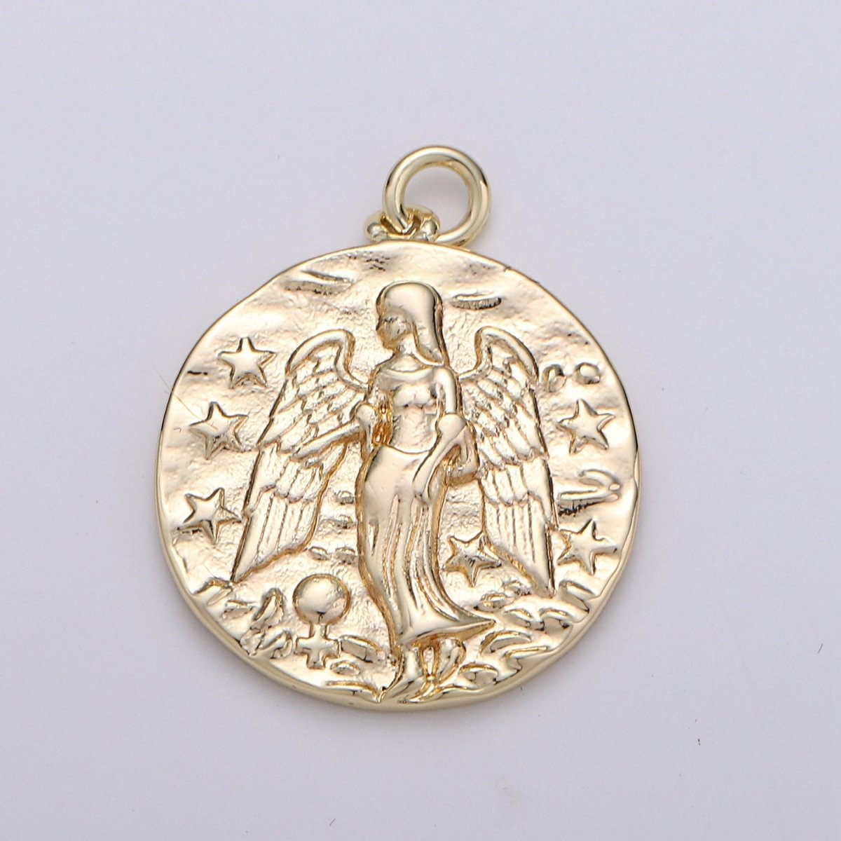 Rustic Coin Charm 14k Gold Filled coin pendant, Medallion charms Angel coin charms, Vintage Disc Charm for Necklace Bracelet Earring D-391 - DLUXCA