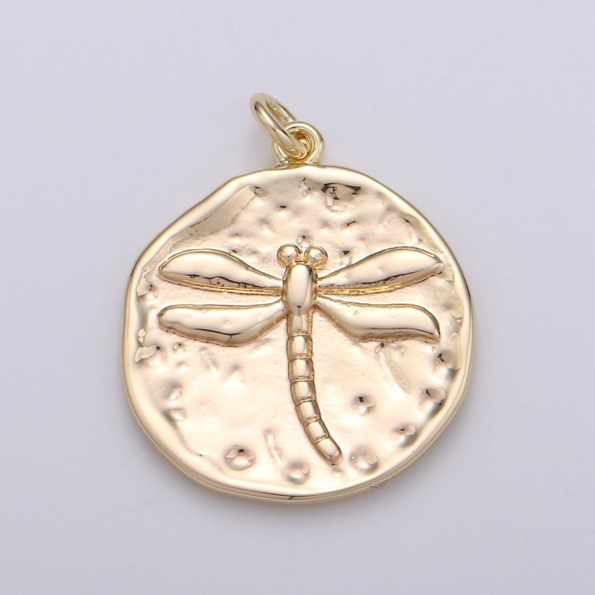 Rustic Coin Charm 14k Gold Filled coin pendant, Medallion charms Dragon Fly coin charms, Insect Disc Charm for Necklace Bracelet Earring D-389 - DLUXCA