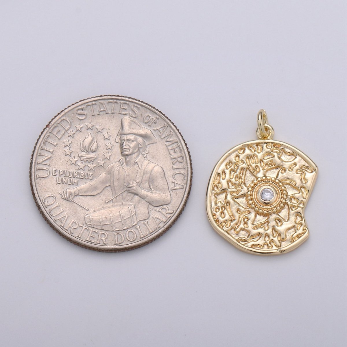 Rustic Coin Charm 14k Gold Filled coin pendant, Medallion charms Sun coin charms, Celestial Disc Charm for Necklace Bracelet Earring D-403 - DLUXCA