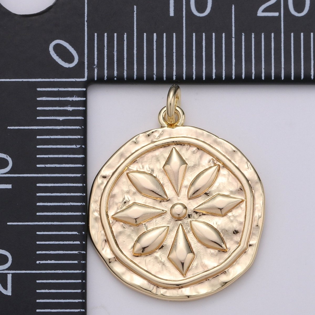 Rustic Coin Charm 18k Gold Filled coin pendant, Medallion charms Lotus coin charms, Vintage Disc Charm | D-395 - DLUXCA