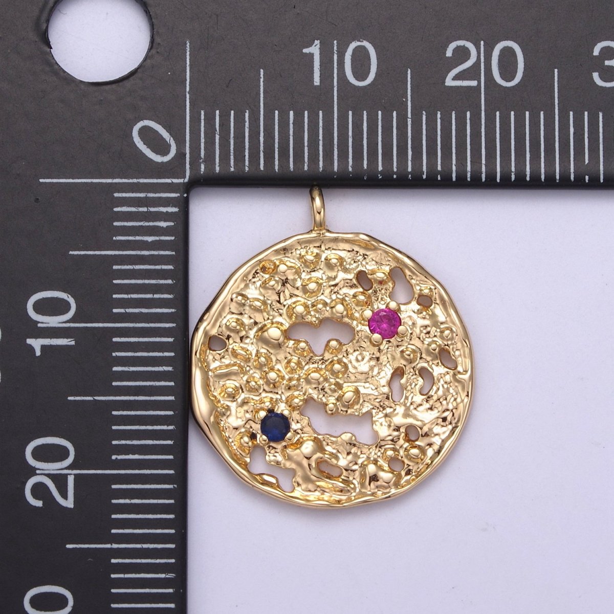Rustic Coin Charm, Vintage Gold Coin Pendant, cz Charms, Vintage Disc Charm for Necklace Bracelet N-411 - DLUXCA