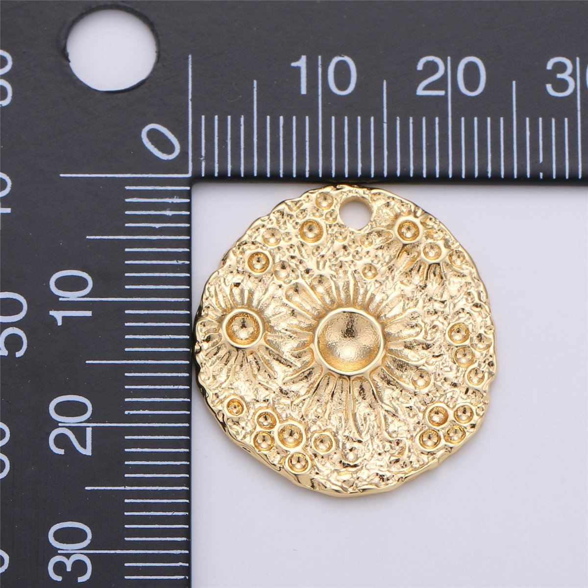 Rustic Moon Pendant Coin Charm in gold filled for Necklace Earring Charm Hammered Medallion Coin Pendant Round Disc Charm Pendant C-617 - DLUXCA
