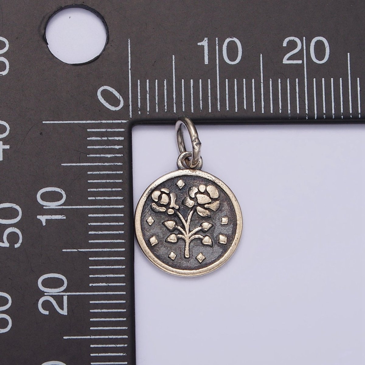 S925 Sterling Double Rose Flower Nature Rhombus Round Charm | SL-367 - DLUXCA