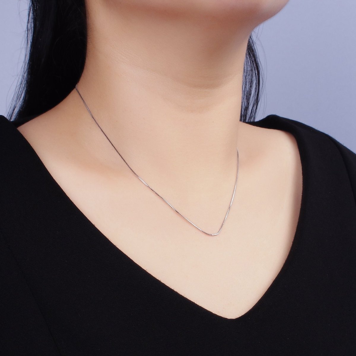S925 Sterling Silver 0.8mm Dainty Box Chain 15.35 Inch Chain Choker Necklace | WA-1986 Clearance Pricing - DLUXCA