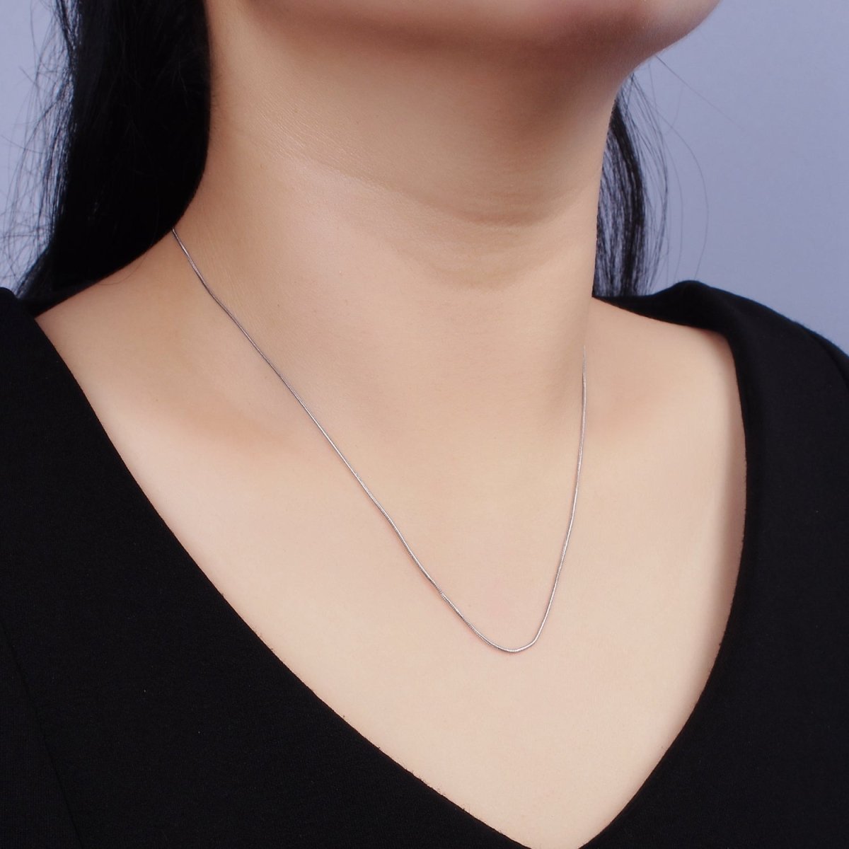 S925 Sterling Silver 0.8mm Dainty Snake Chain 15.35 Inch Chain Choker Necklace | WA-1965 Clearance Pricing - DLUXCA