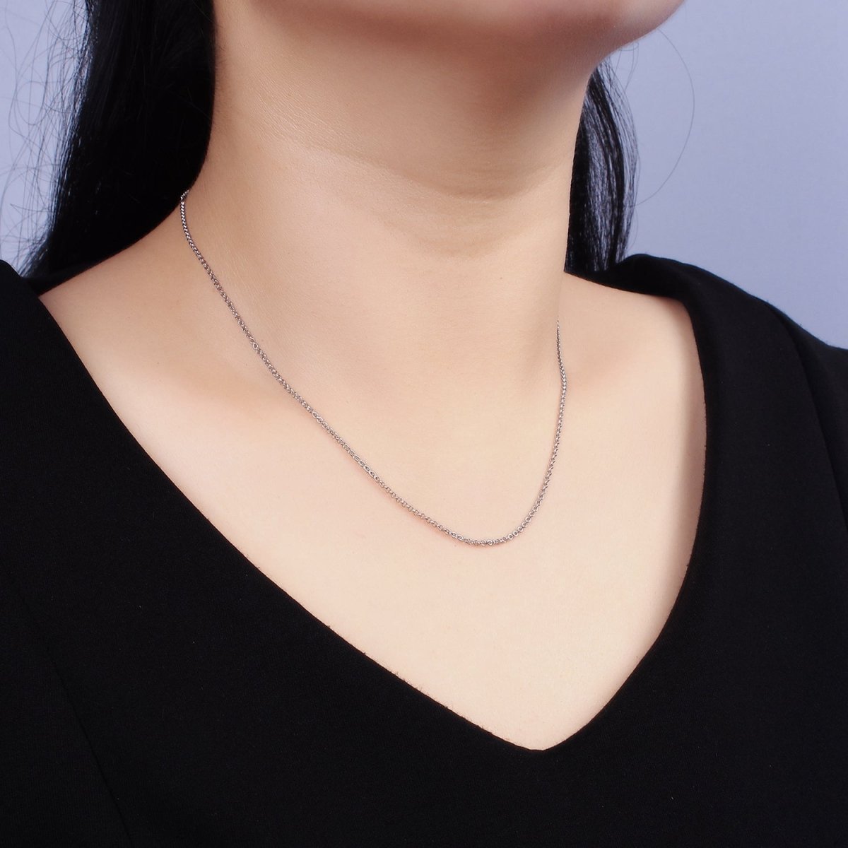 S925 Sterling Silver 1.1mm Dainty Cable Chain 15.35 Inch Chain Choker Necklace | WA-1964 Clearance Pricing - DLUXCA