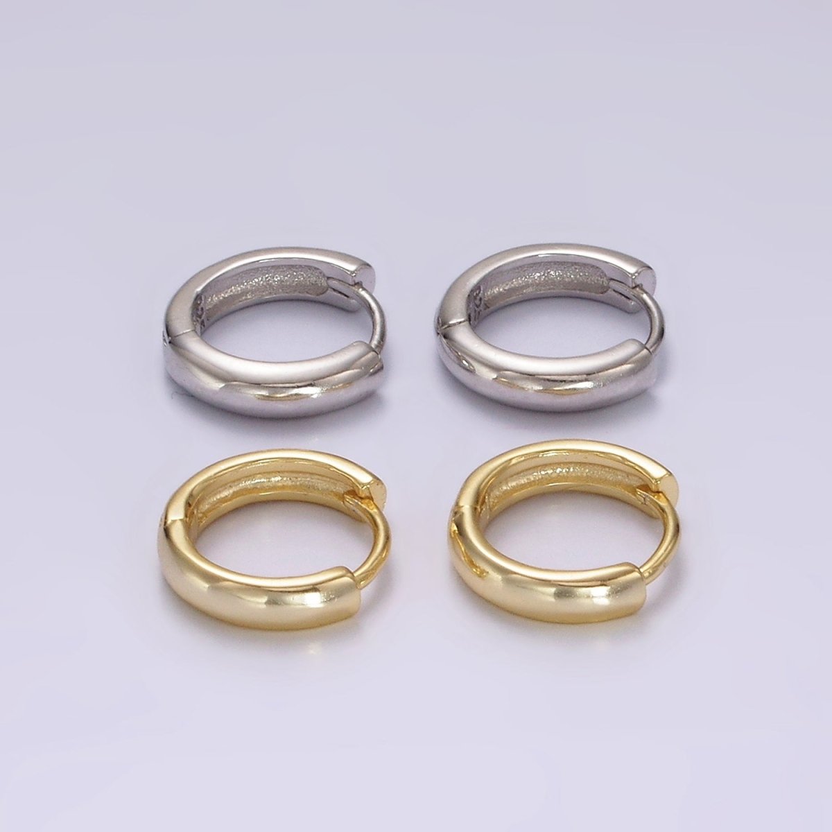 S925 Sterling Silver 12mm Thin Minimalist Cartilage Huggie Earrings in Silver & Gold | SL-409 SL-410 - DLUXCA