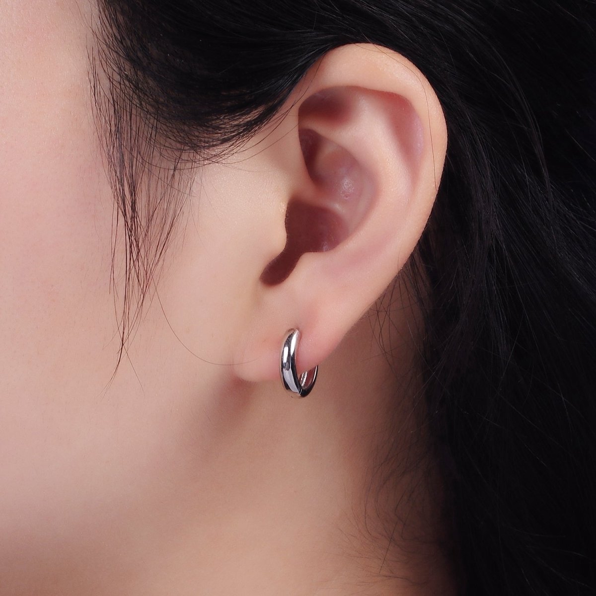 S925 Sterling Silver 12mm Thin Minimalist Cartilage Huggie Earrings in Silver & Gold | SL-409 SL-410 - DLUXCA