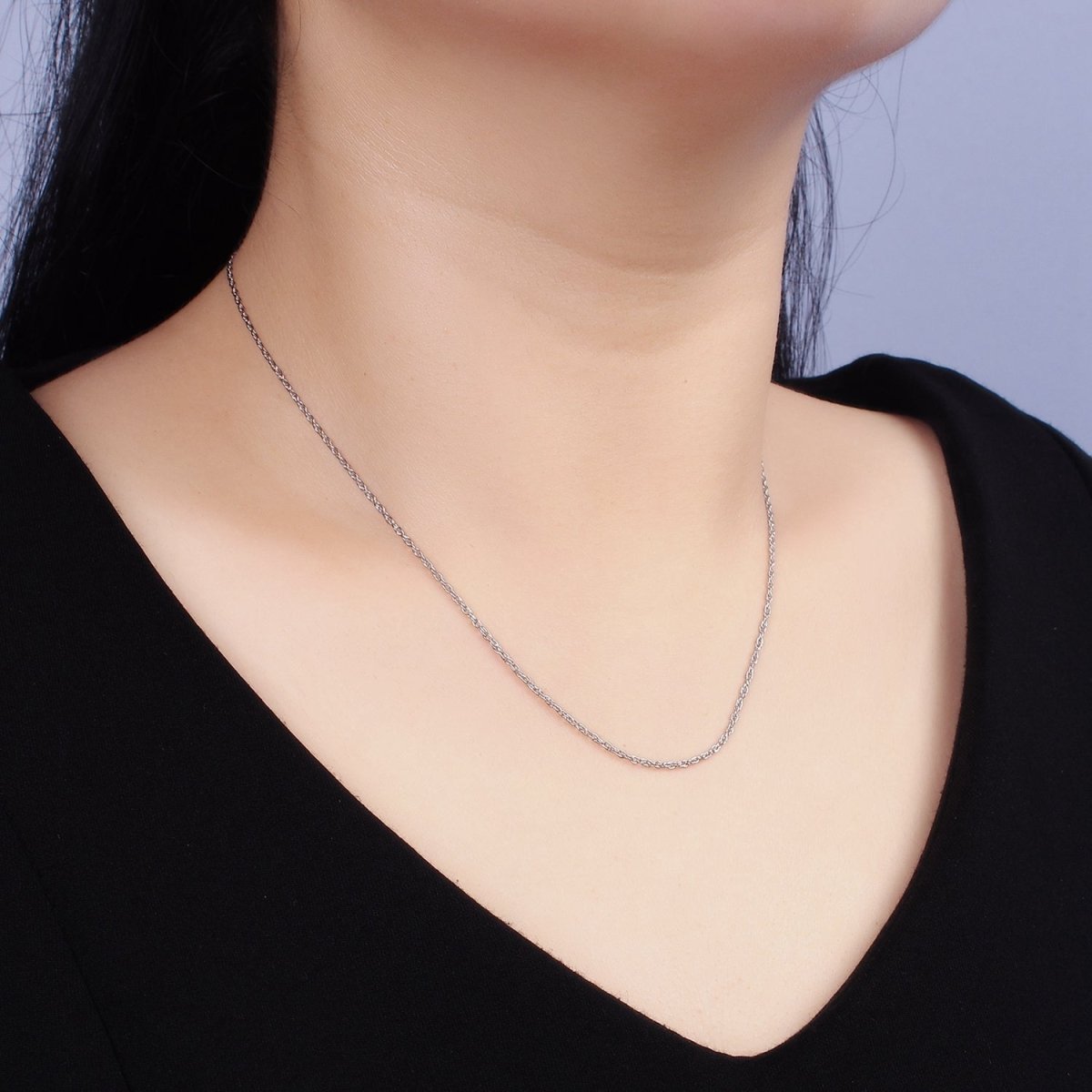 S925 Sterling Silver 1.3mm Dainty Cable Chain 15.5 Inch Chain Choker Necklace | WA-1962 Clearance Pricing - DLUXCA