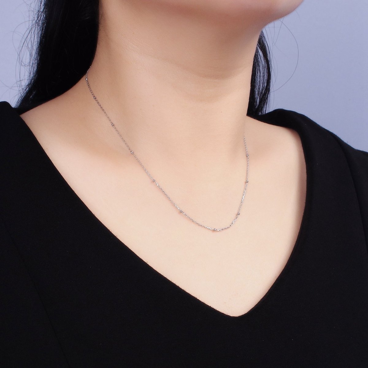 S925 Sterling Silver 1.5mm Dainty Satellite Chain 15.35 Inch Chain Choker Necklace | WA-1971 Clearance Pricing - DLUXCA