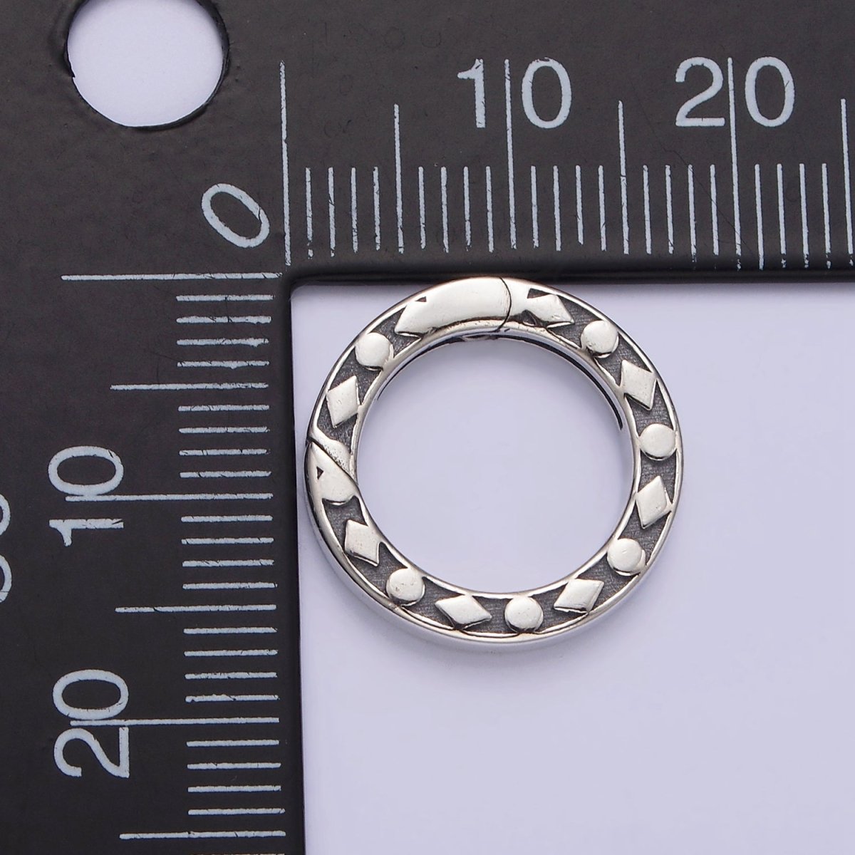 S925 Sterling Silver 16.5mm Geometric Shape Lined Round Push Spring Gate Jewelry Supply | SL-370 - DLUXCA
