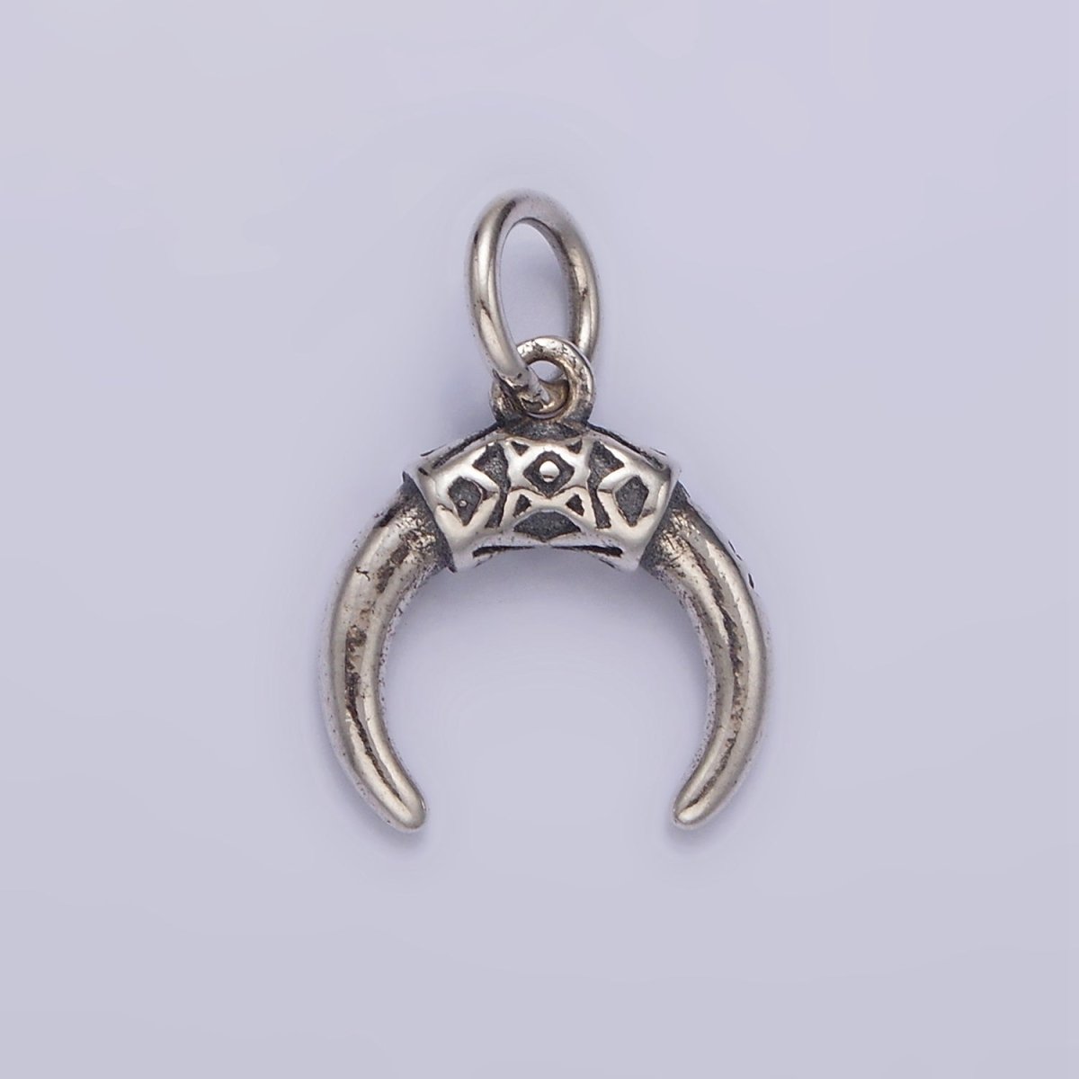 S925 Sterling Silver 17.5mm Elaborate Crescent Tusk Charm | SL-376 - DLUXCA
