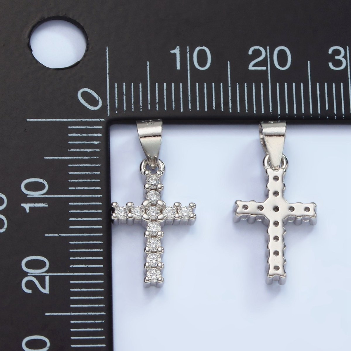S925 Sterling Silver 20mm Micro Paved CZ Lined Religious Latin Cross Pendant | SL-451 - DLUXCA