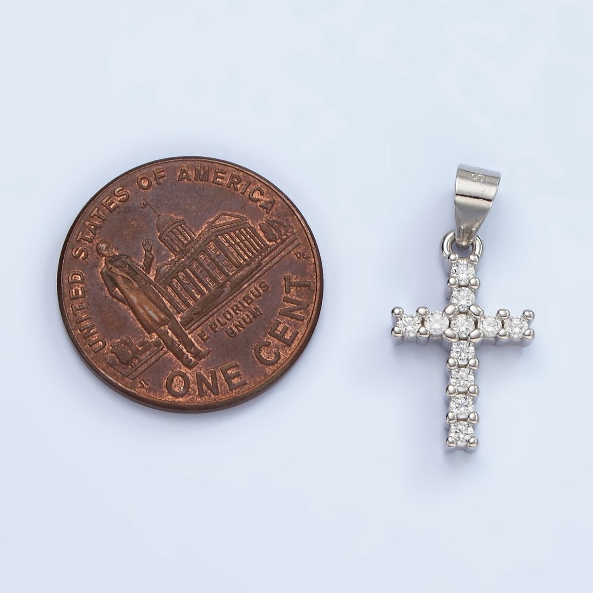 S925 Sterling Silver 20mm Micro Paved CZ Lined Religious Latin Cross Pendant | SL-451 - DLUXCA