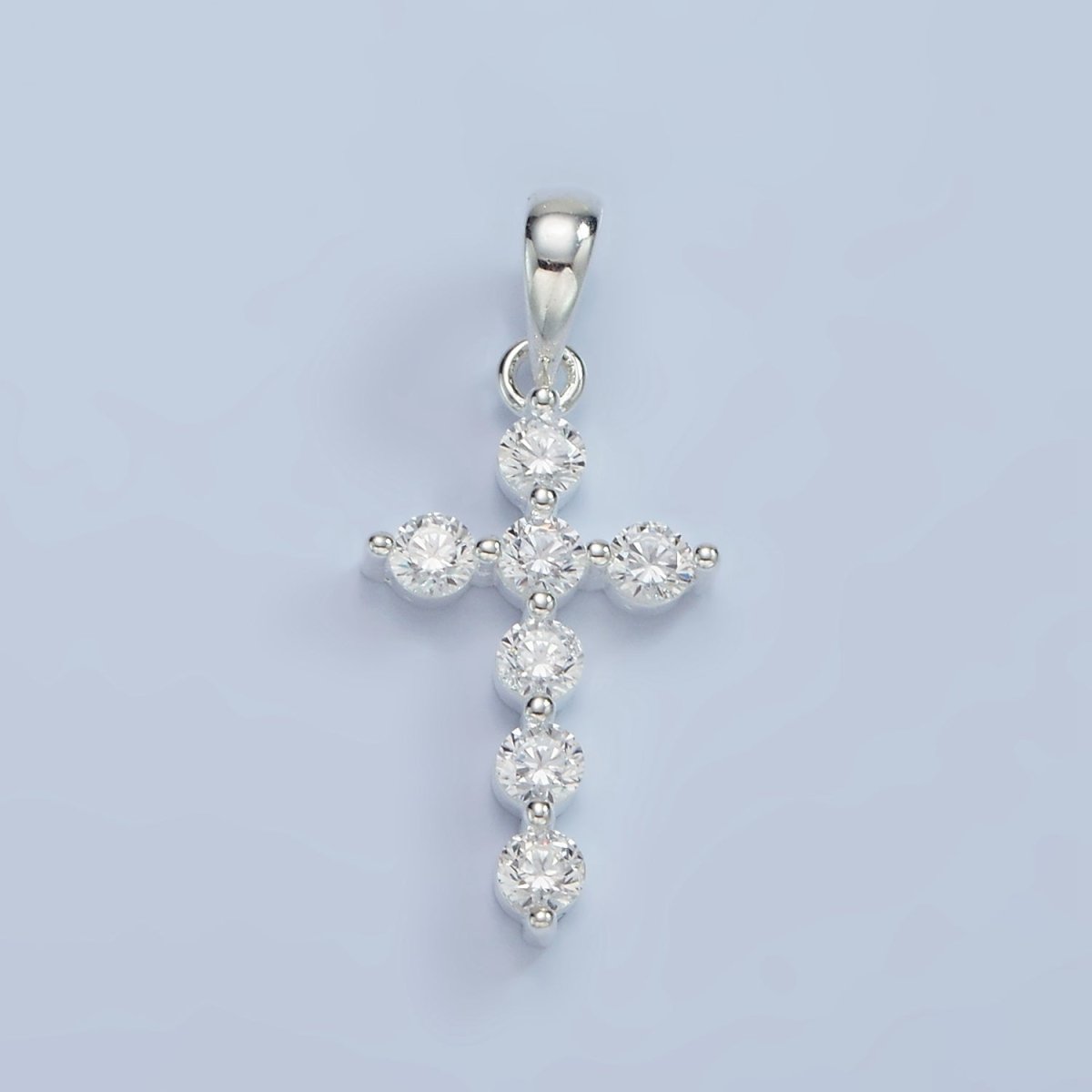 S925 Sterling Silver 25mm Clear Round CZ Latin Cross Religious Pendant | SL-468 - DLUXCA