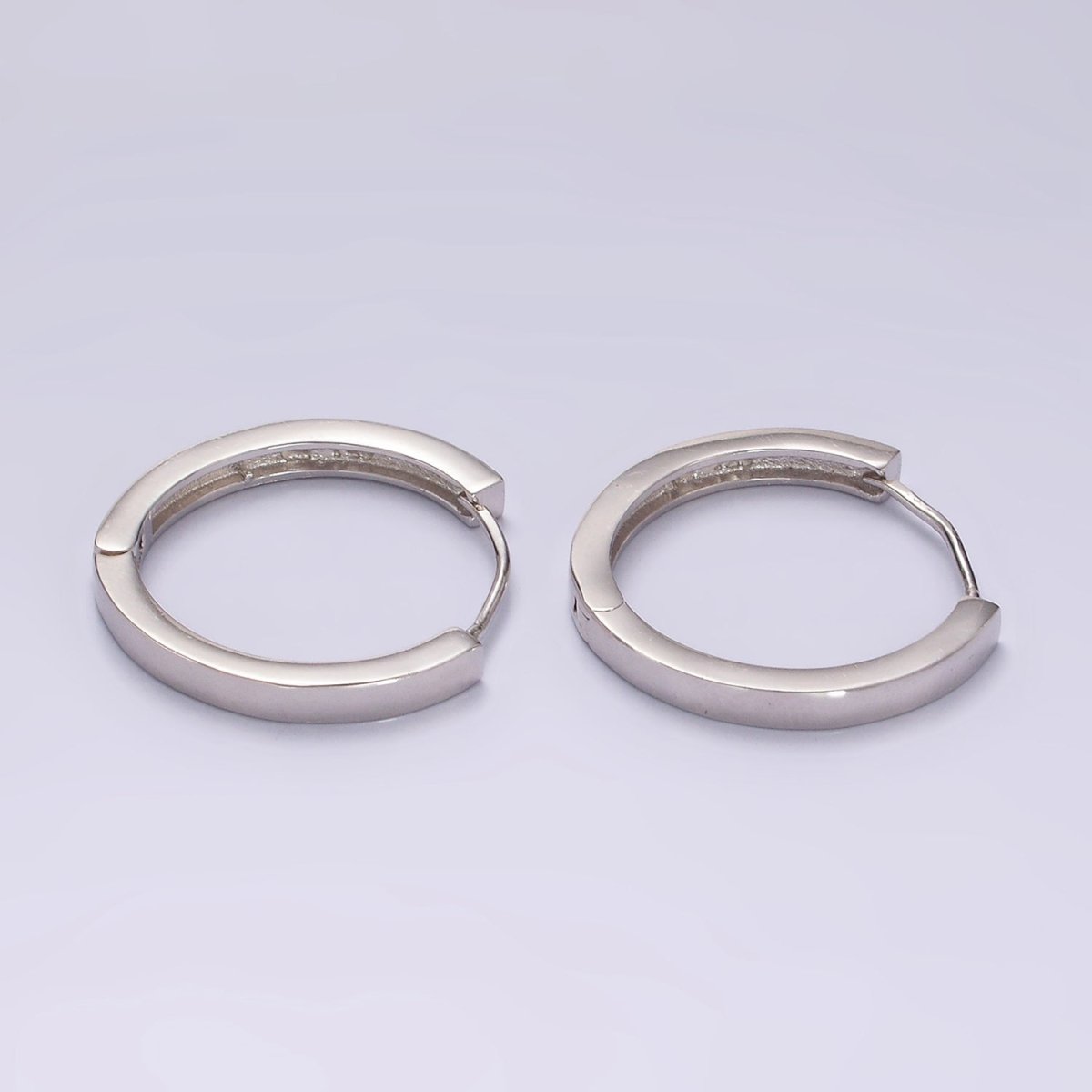 S925 Sterling Silver 25mm Flat Huggie Hoop Minimalist Earrings | SL-414 - DLUXCA
