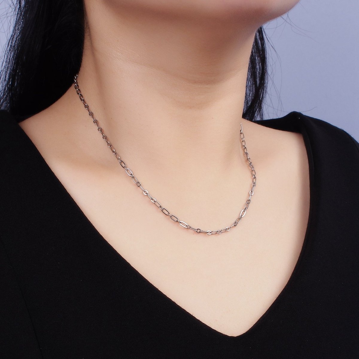 S925 Sterling Silver 2.7mm Paperclip Cable Link 15.5 Inch Choker Chain Necklace | WA-1968 Clearance Pricing - DLUXCA