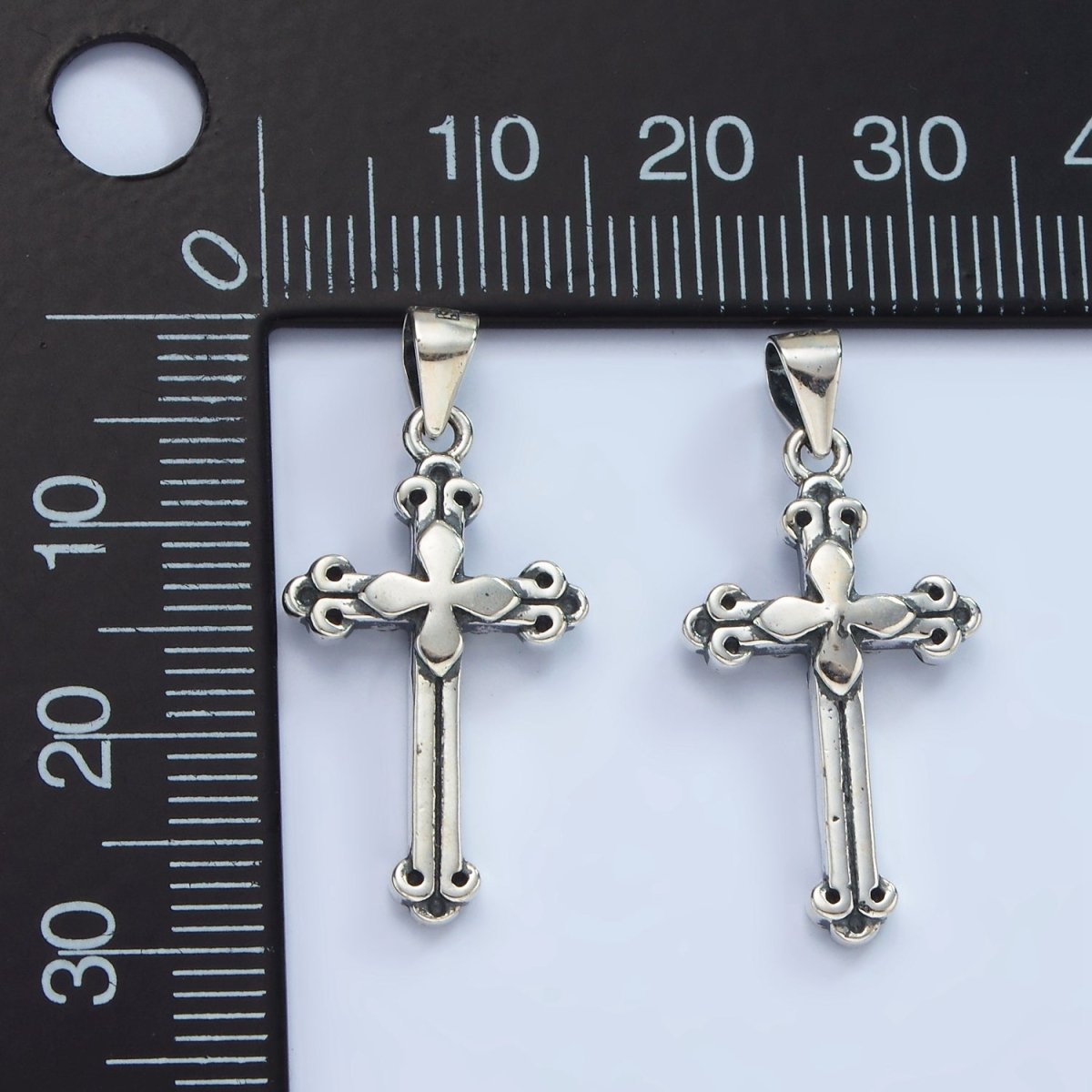 S925 Sterling Silver 30mm Fleur Passion Cross Oxidized Pendant | SL-460 - DLUXCA