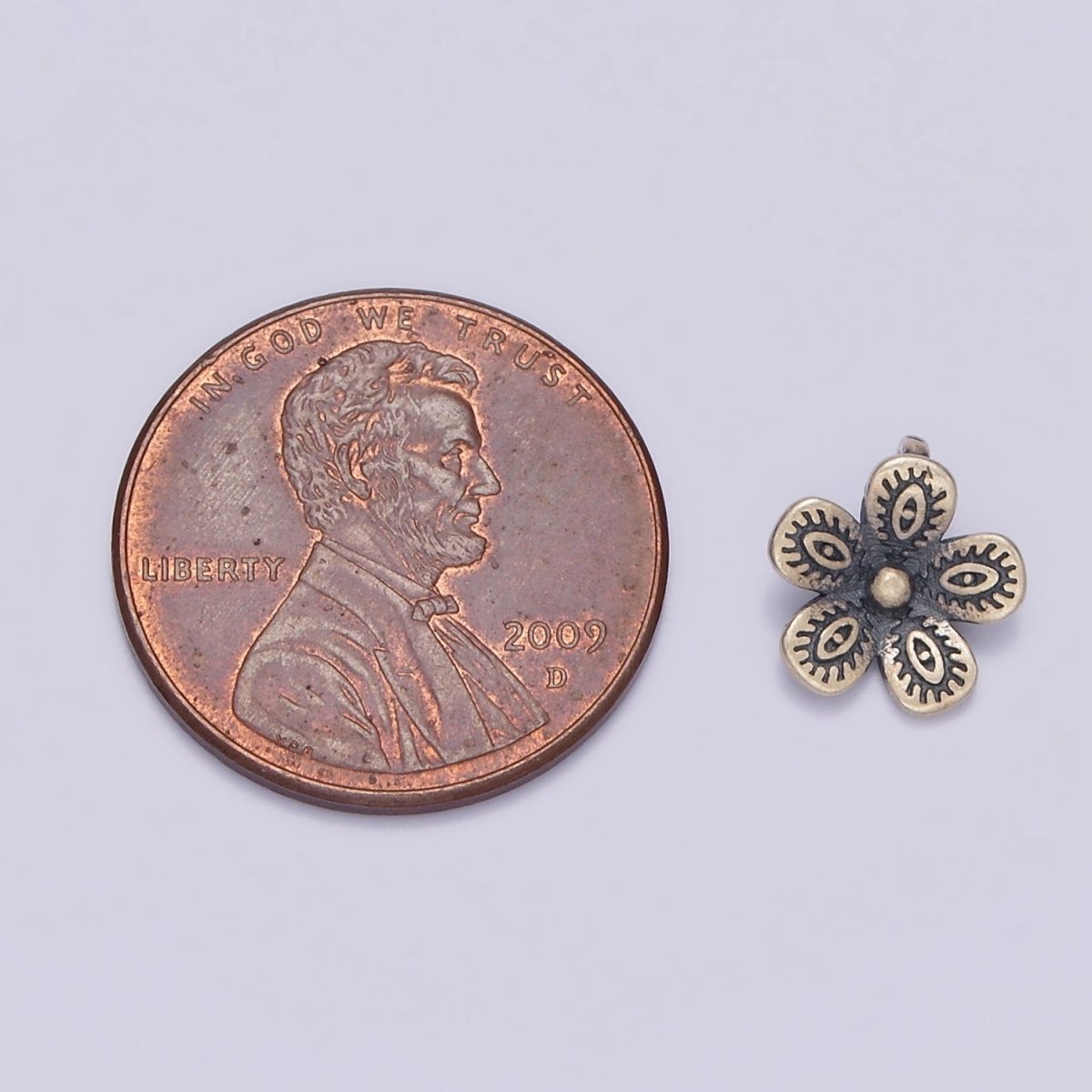 S925 Sterling Silver 9mm Evil Eye Engraved Flower Nature Back Loop Charms | SL-359 - DLUXCA