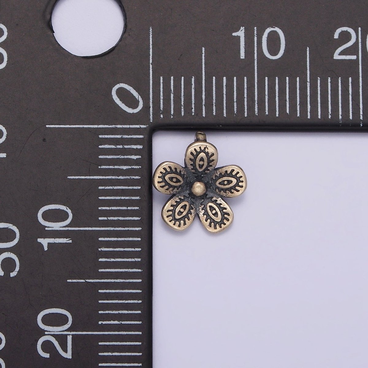 S925 Sterling Silver 9mm Evil Eye Engraved Flower Nature Back Loop Charms | SL-359 - DLUXCA