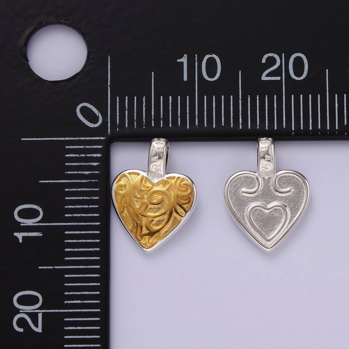 S925 Sterling Silver Artisan Heart Double Sided Mixed Metal Pendant | SL-438 - DLUXCA