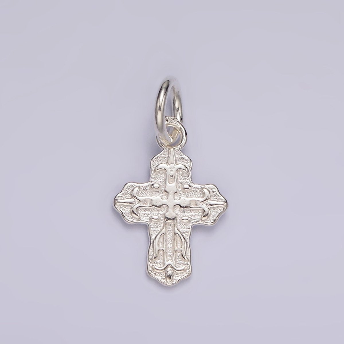 S925 Sterling Silver Artisan Textured Religious Cross Charm | SL-417 - DLUXCA