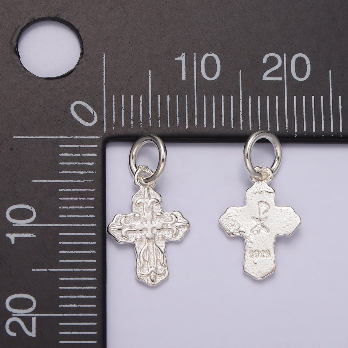 S925 Sterling Silver Artisan Textured Religious Cross Charm | SL-417 - DLUXCA