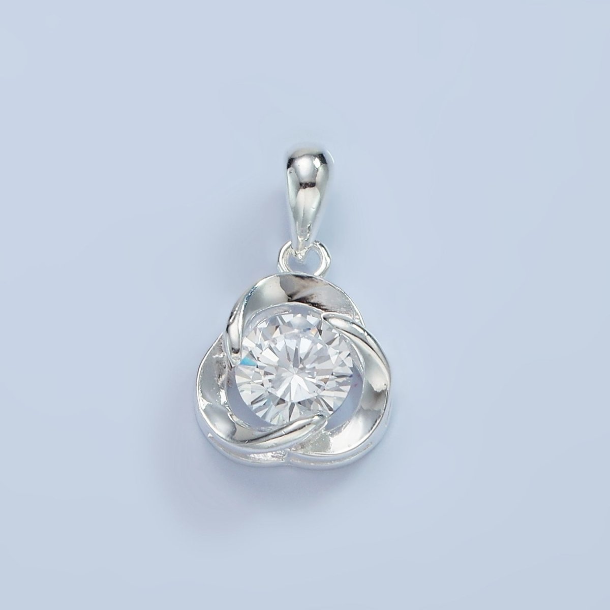 S925 Sterling Silver Blue, Clear CZ Triple Circular Band Open Pendant | SL-466 - DLUXCA