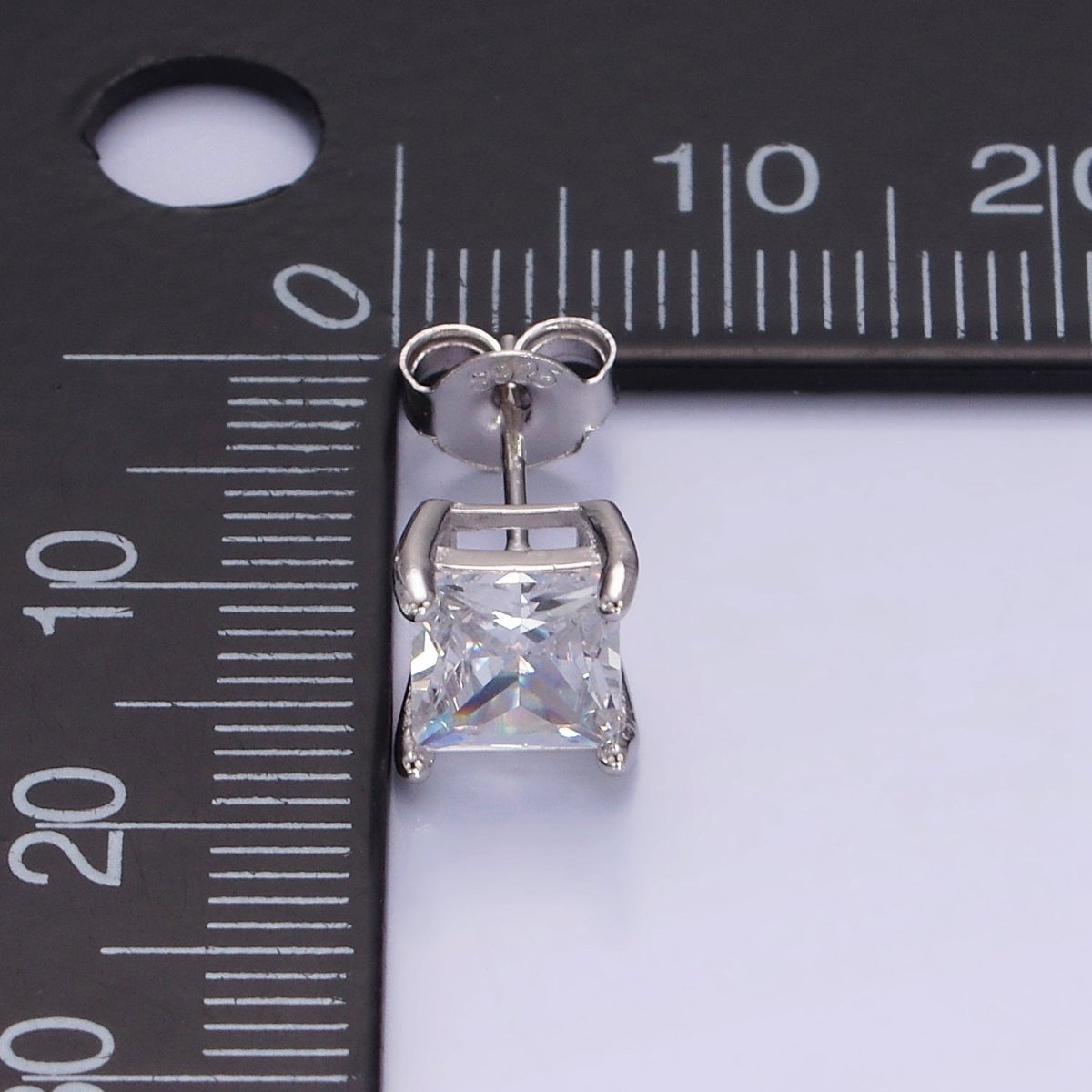 S925 Sterling Silver Clear CZ Baguette Square Stud Earrings | SL-482 - DLUXCA