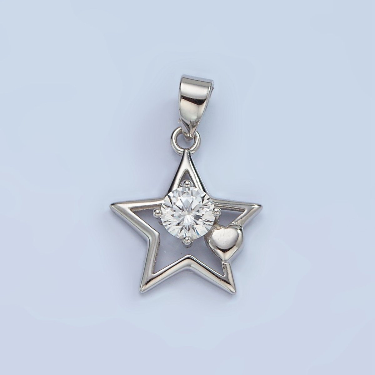 S925 Sterling Silver Clear CZ Heart Open Celestial Star Pendant | SL-447 - DLUXCA