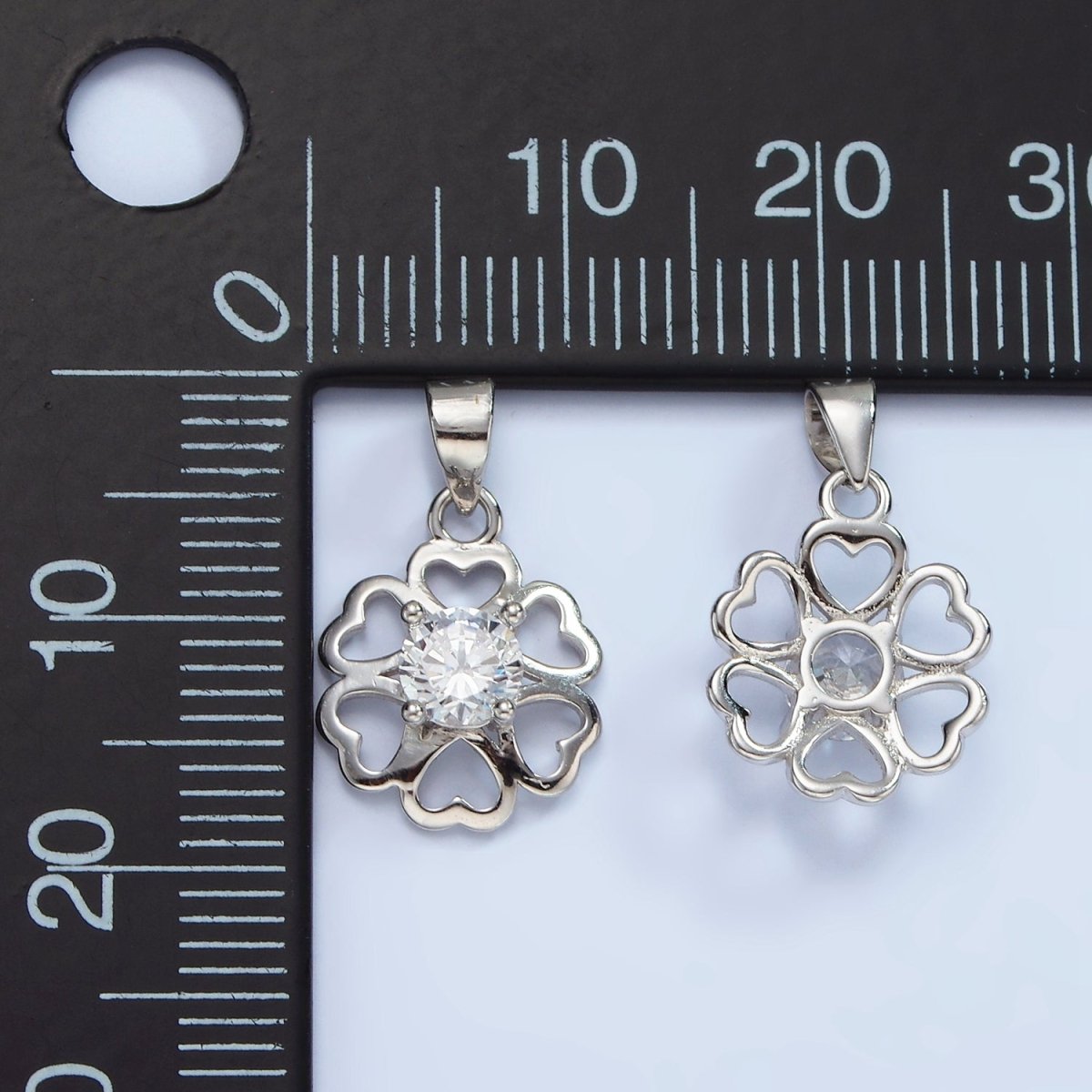 S925 Sterling Silver Clear CZ Open Heart Petal Flower Pendant | SL-452 - DLUXCA
