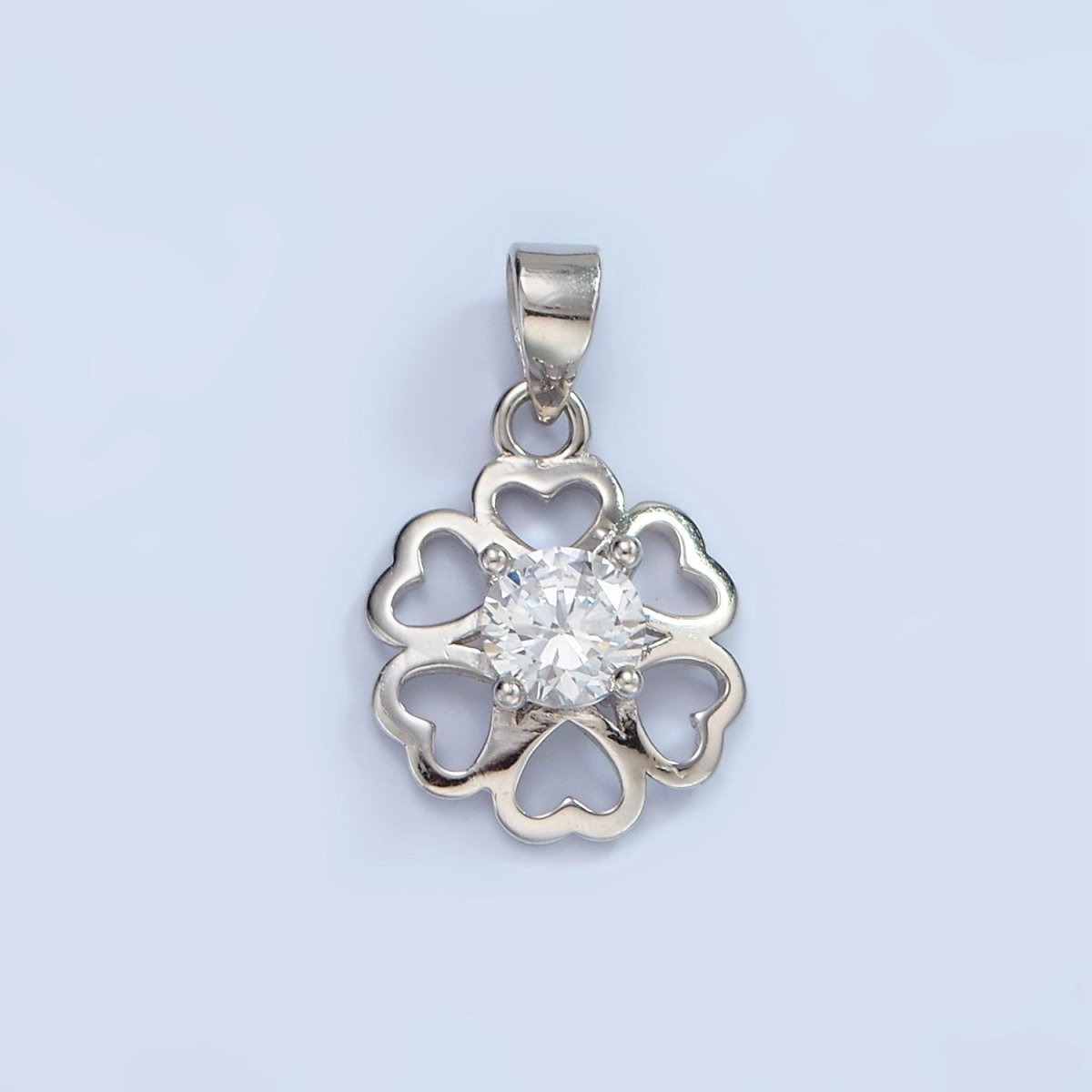 S925 Sterling Silver Clear CZ Open Heart Petal Flower Pendant | SL-452 - DLUXCA