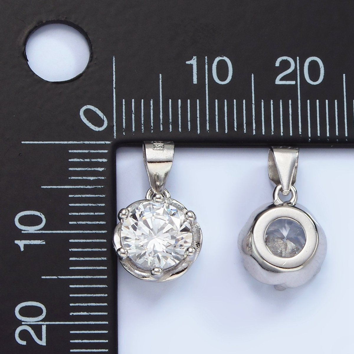 S925 Sterling Silver Clear CZ Round Dotted Bezel Solitaire Pendant | SL-453 - DLUXCA