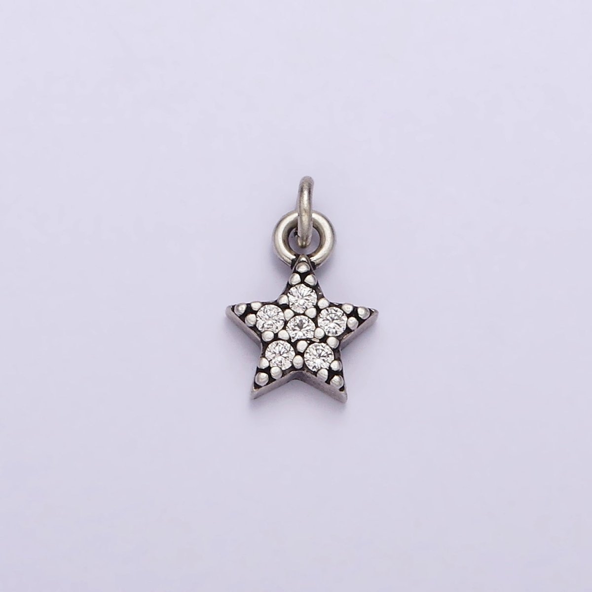 S925 Sterling Silver Clear Micro Paved CZ Celestial Star Charm | SL-322 - DLUXCA
