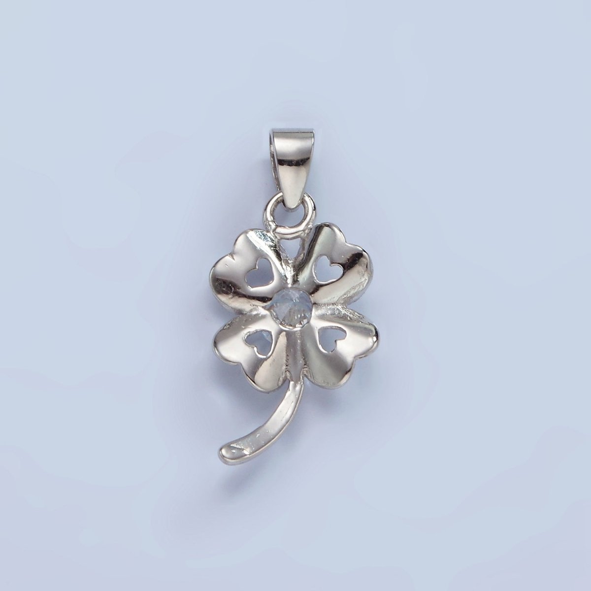 S925 Sterling Silver Clover Pendant Lucky Charm with Cz Stone | SL-471 - DLUXCA