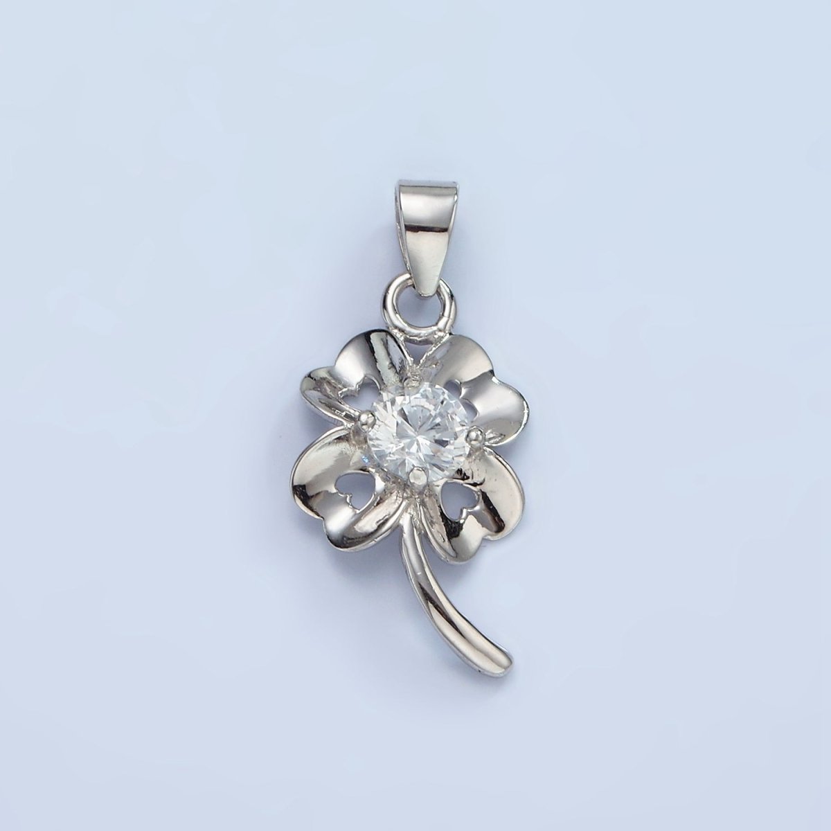 S925 Sterling Silver Clover Pendant Lucky Charm with Cz Stone | SL-471 - DLUXCA