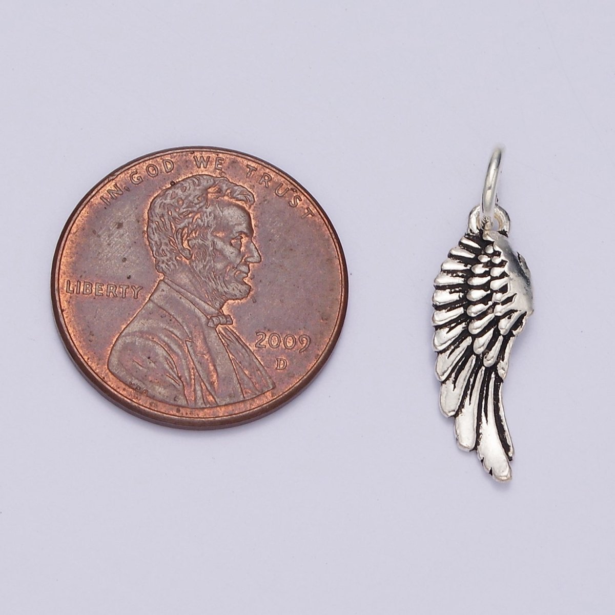 S925 Sterling Silver Curved 3Feather Wings 22.5mm Charm | SL-362 - DLUXCA