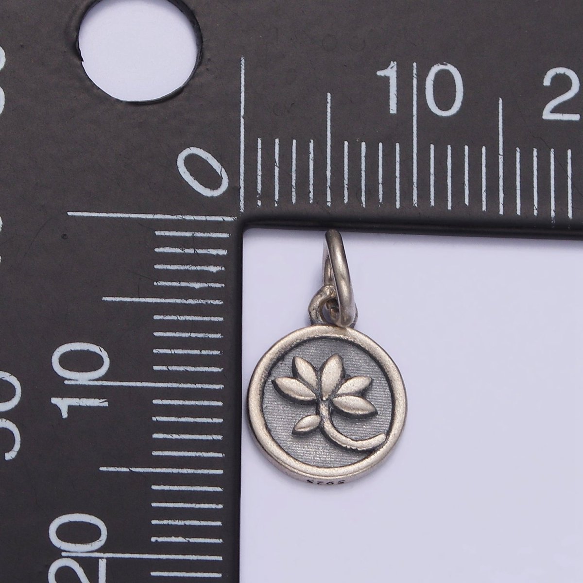 S925 Sterling Silver Flower Leaf Nature Stamped Round Add-On Charm | SL-373 - DLUXCA