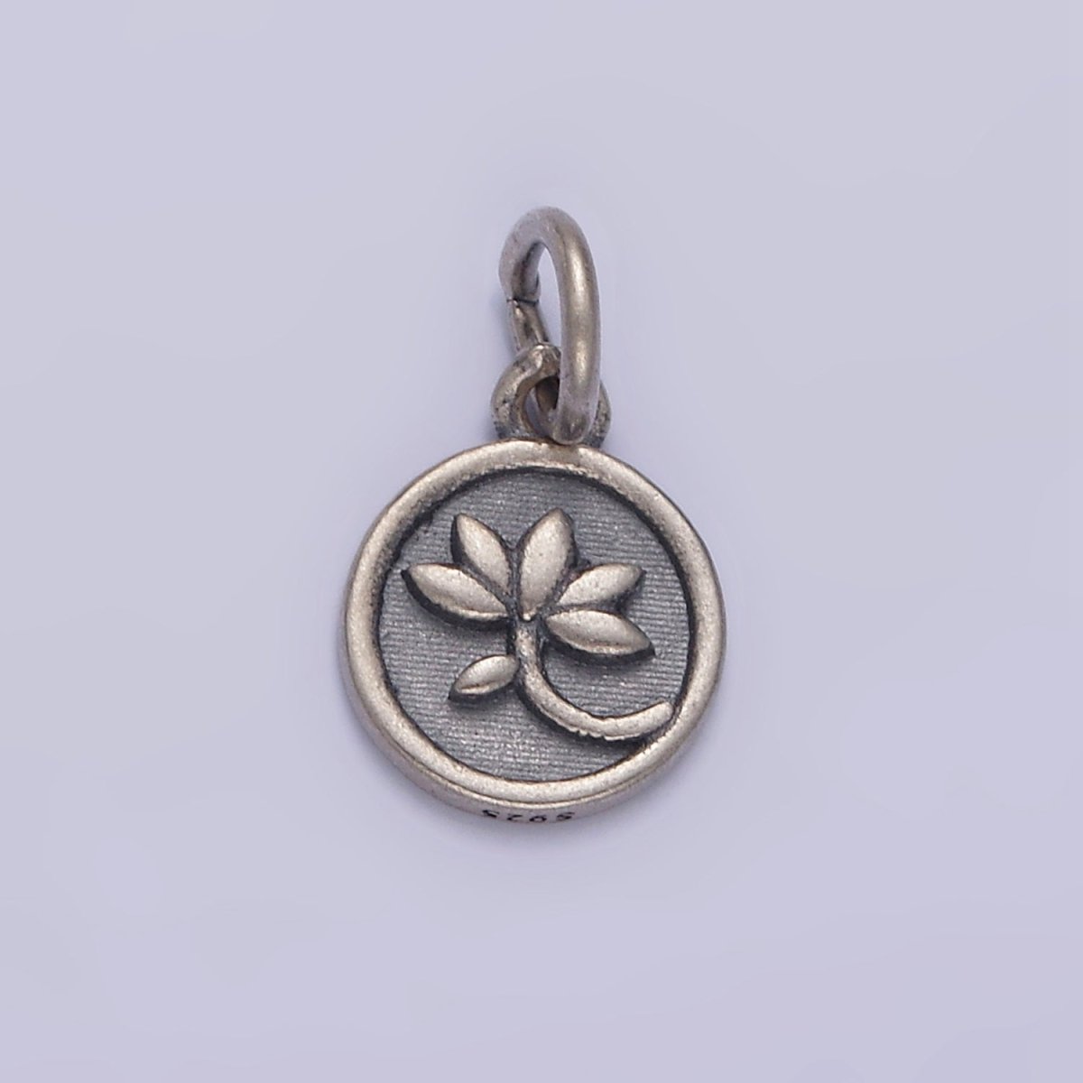 S925 Sterling Silver Flower Leaf Nature Stamped Round Add-On Charm | SL-373 - DLUXCA
