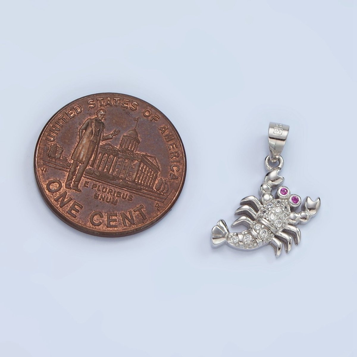 S925 Sterling Silver Fuchsia-Eyed Micro Paved CZ Lobster Animal Pendant | SL-463 - DLUXCA