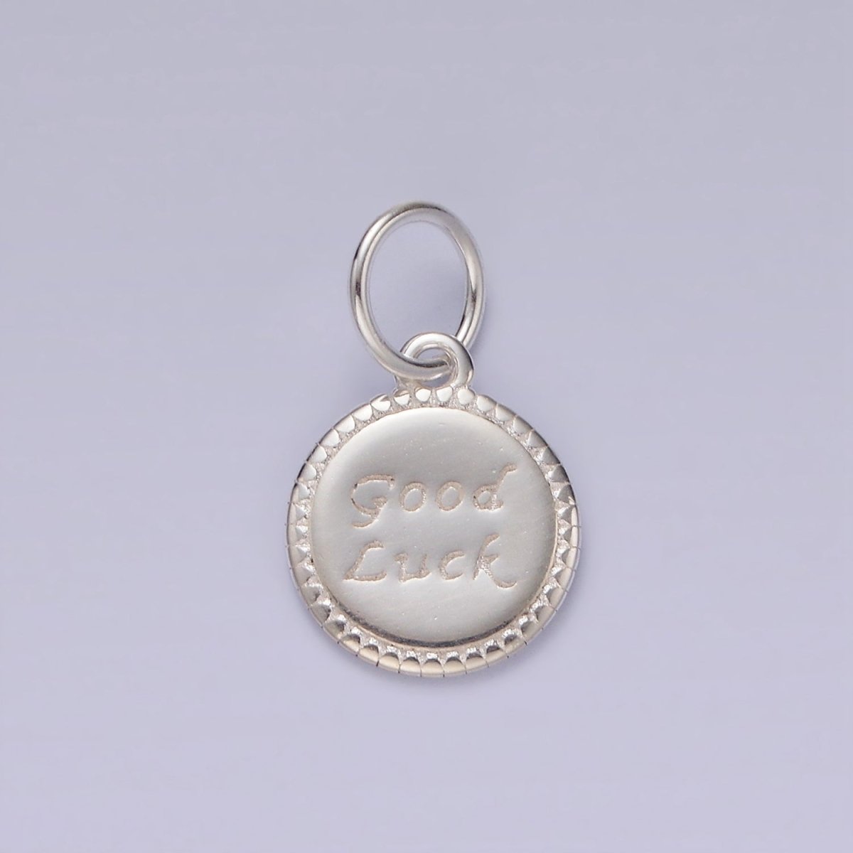 S925 Sterling Silver "Good Luck" Script Engraved Round Charm | SL-434 - DLUXCA