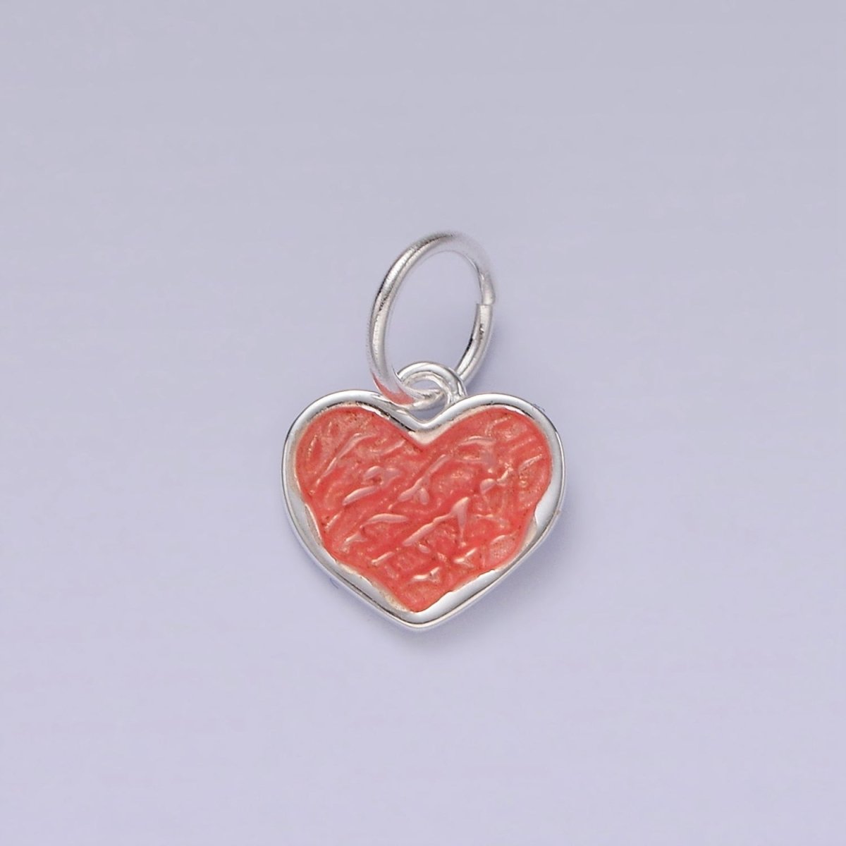 S925 Sterling Silver Hammered Heart Red Enamel Charm | SL-424 - DLUXCA
