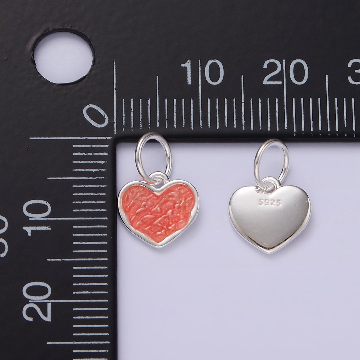 S925 Sterling Silver Hammered Heart Red Enamel Charm | SL-424 - DLUXCA