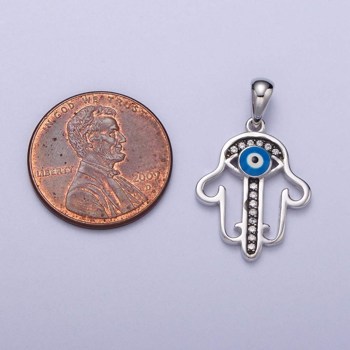 S925 Sterling Silver Hamsa Pendant Hand of Fatima Charm Evil Eye Amulet Religious Protection Pendant Dainty Silver Ancient Symbol SL-407 - DLUXCA