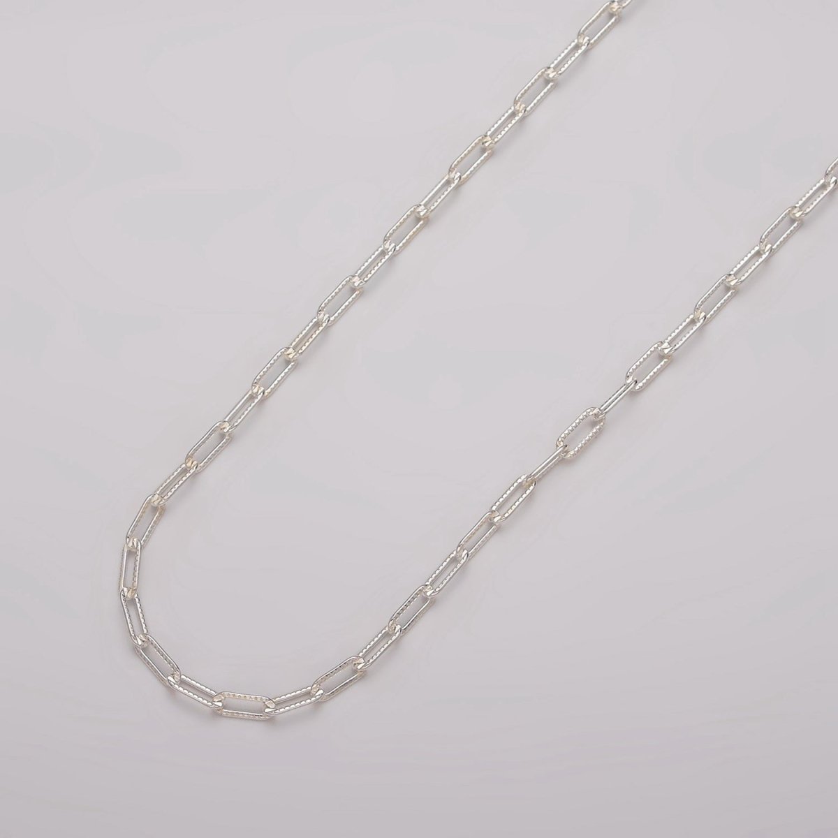 S925 Sterling Silver Line-Textured Paperclip Unfinished Chain For Jewelry Making | ROLL-1487 - DLUXCA