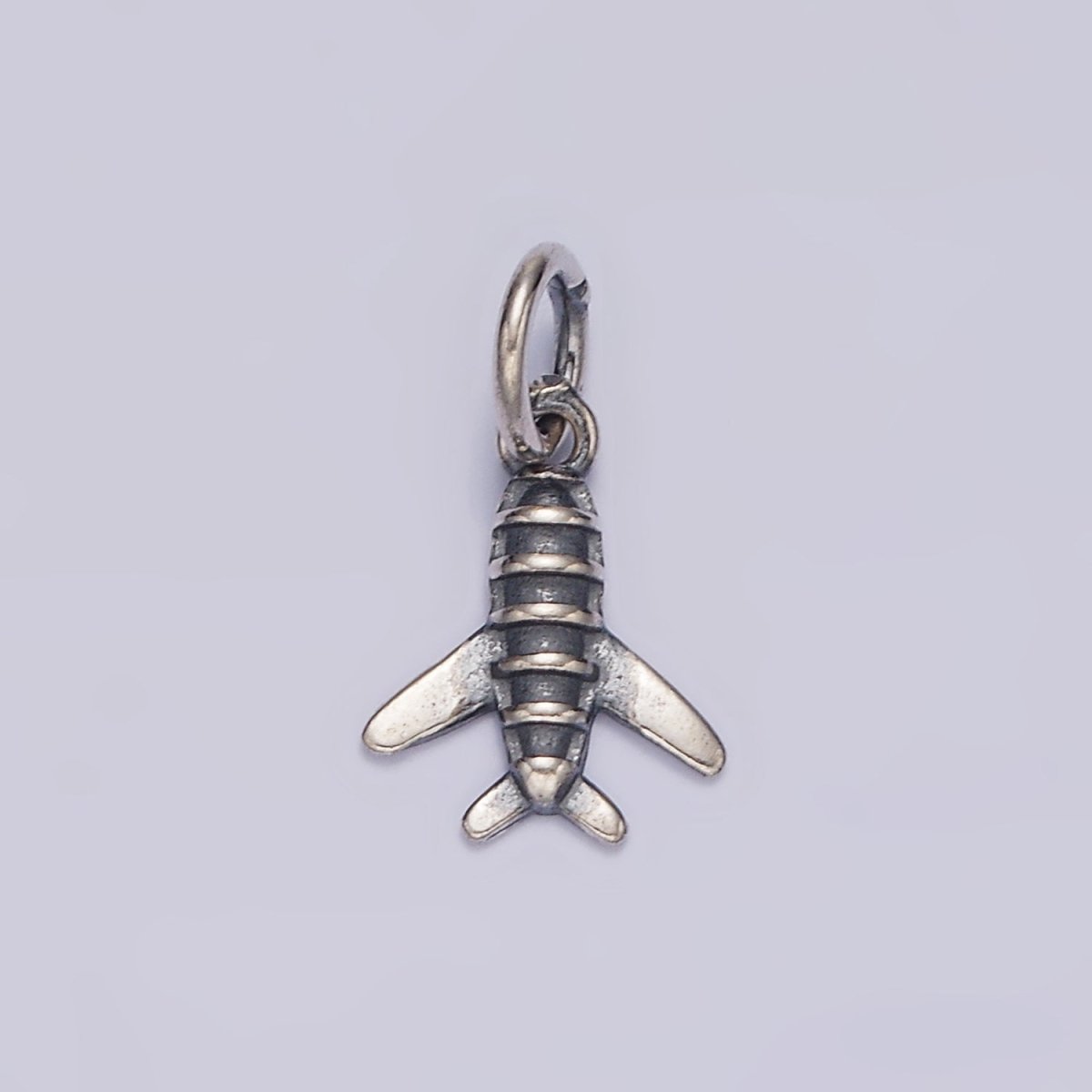 S925 Sterling Silver Mini Airplane Rocket Lined Charm | SL-365 - DLUXCA