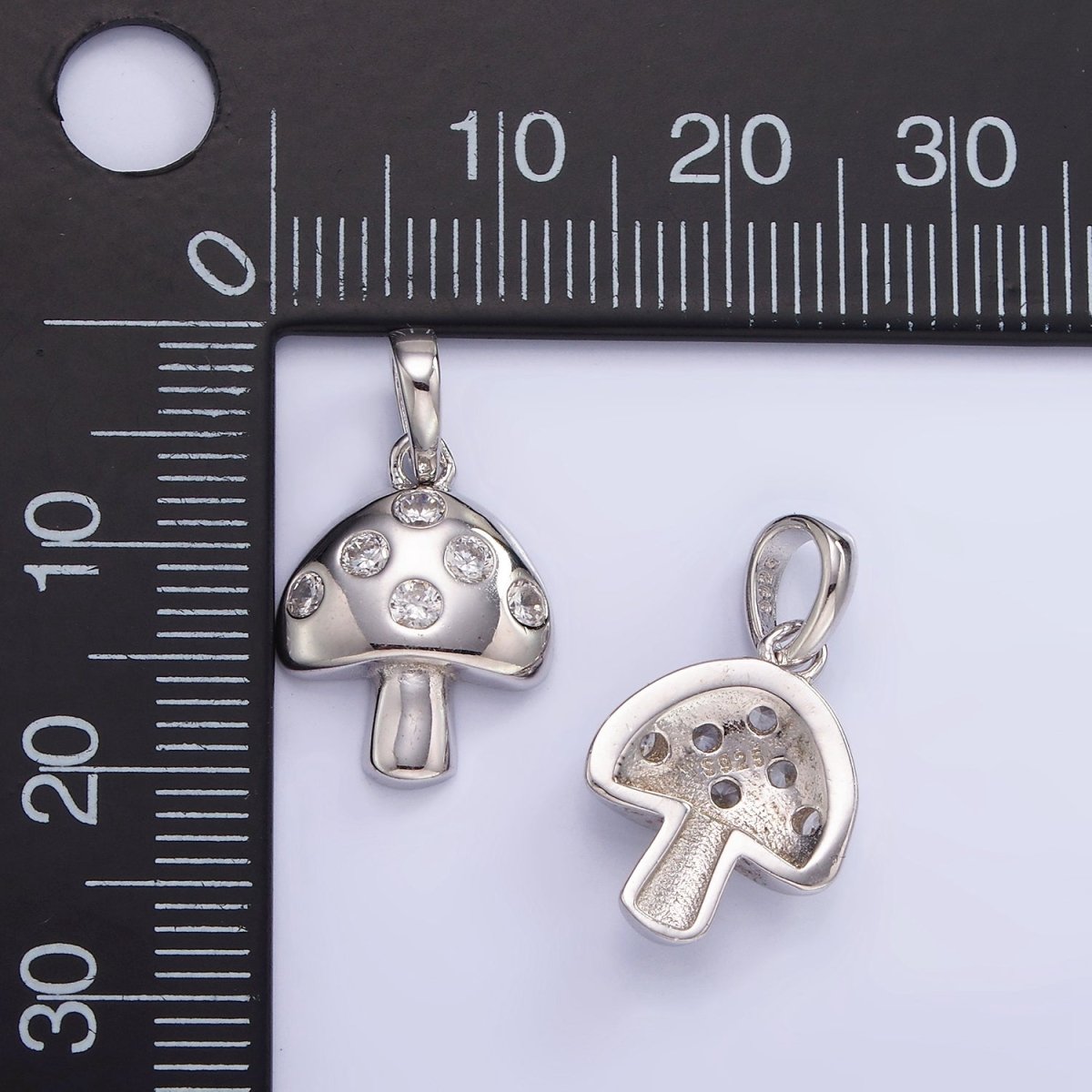 S925 Sterling Silver Mushroom Charm with Clear Cz Stone | SL-484 - DLUXCA