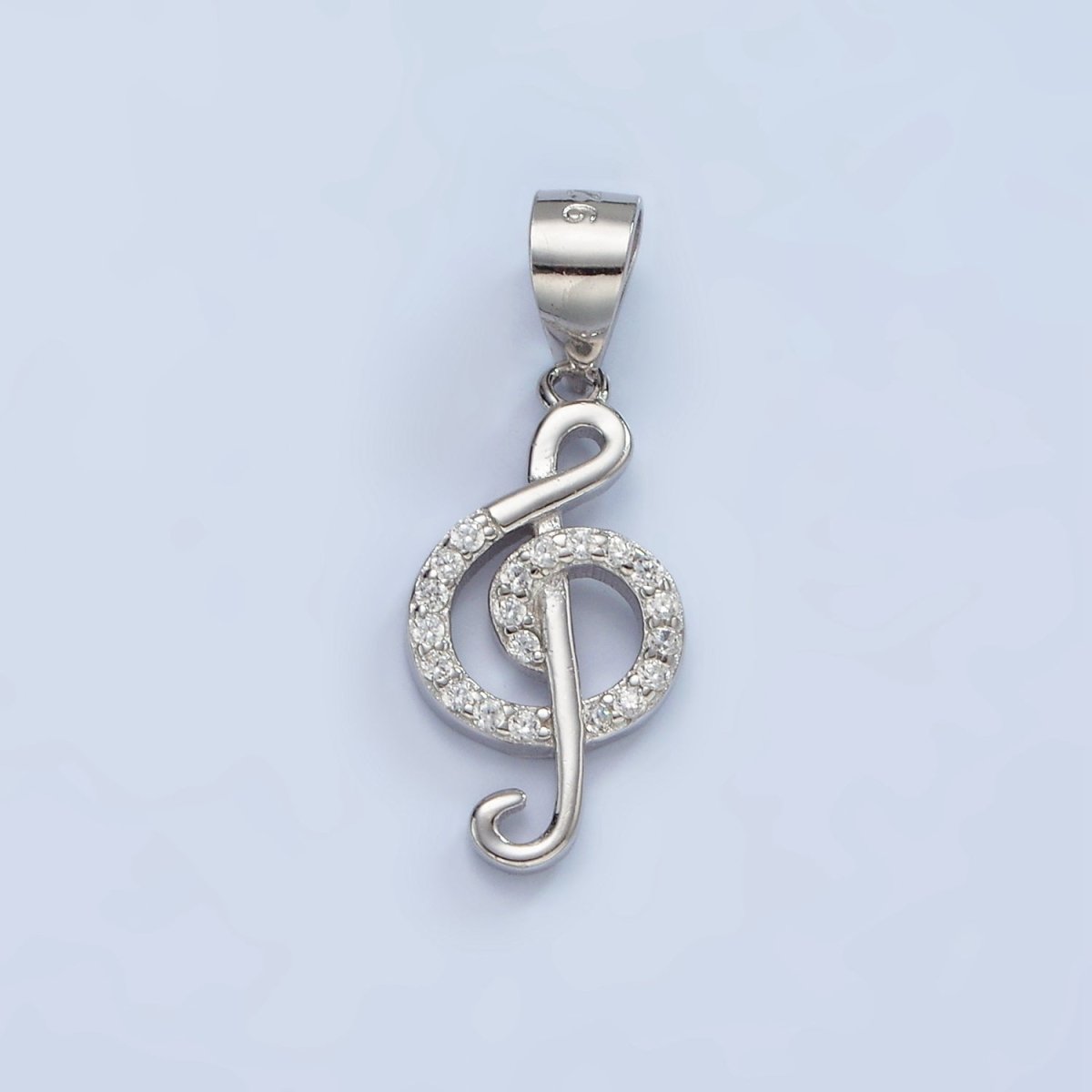 S925 Sterling Silver Music Note Treble Clef Micro Paved CZ Pendant | SL-445 - DLUXCA